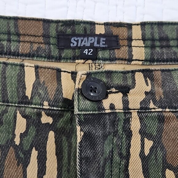 Staple Camo Cargo Utility Tactical Pants Men's 42x32 Green 9 Pockets Zipper EUC - Picture 7 of 16